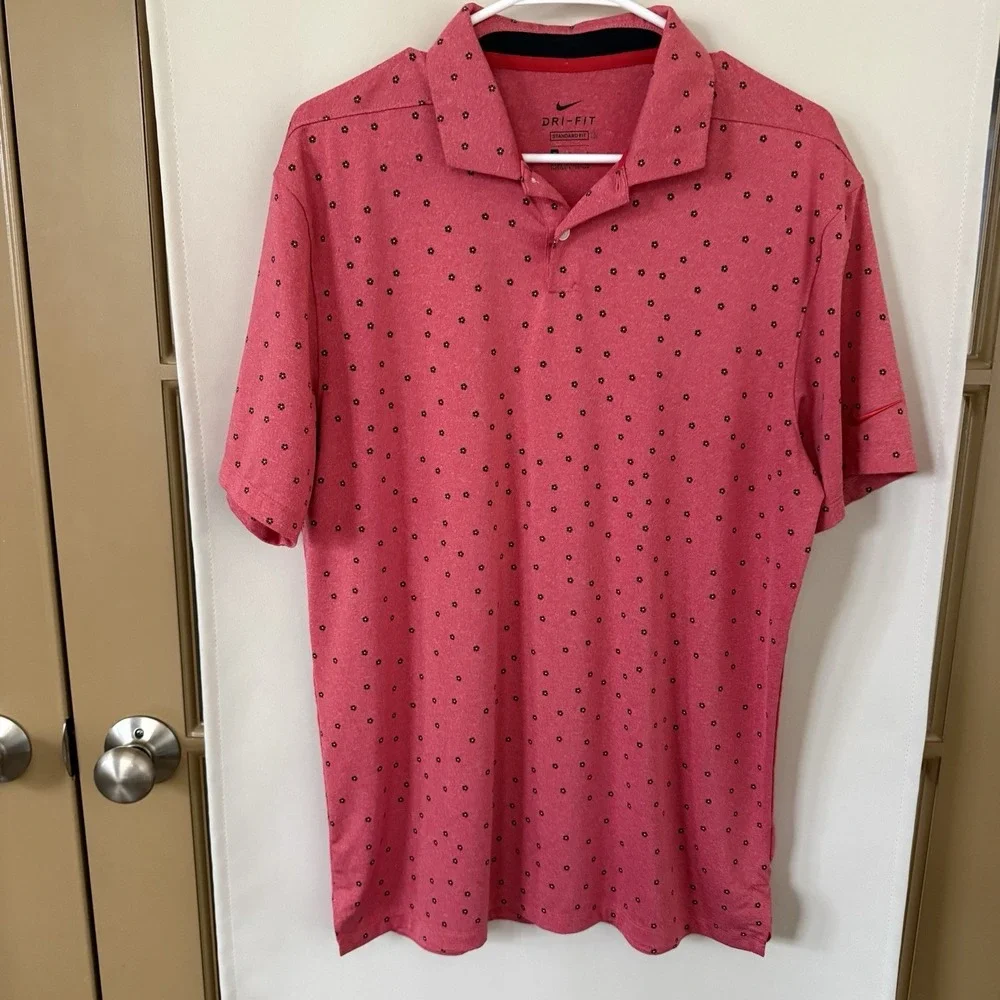 Nike Men's Medium Red Standard Fit Floral Short Sleeve‎ Golf Polo Collared Shirt - Picture 2 of 8